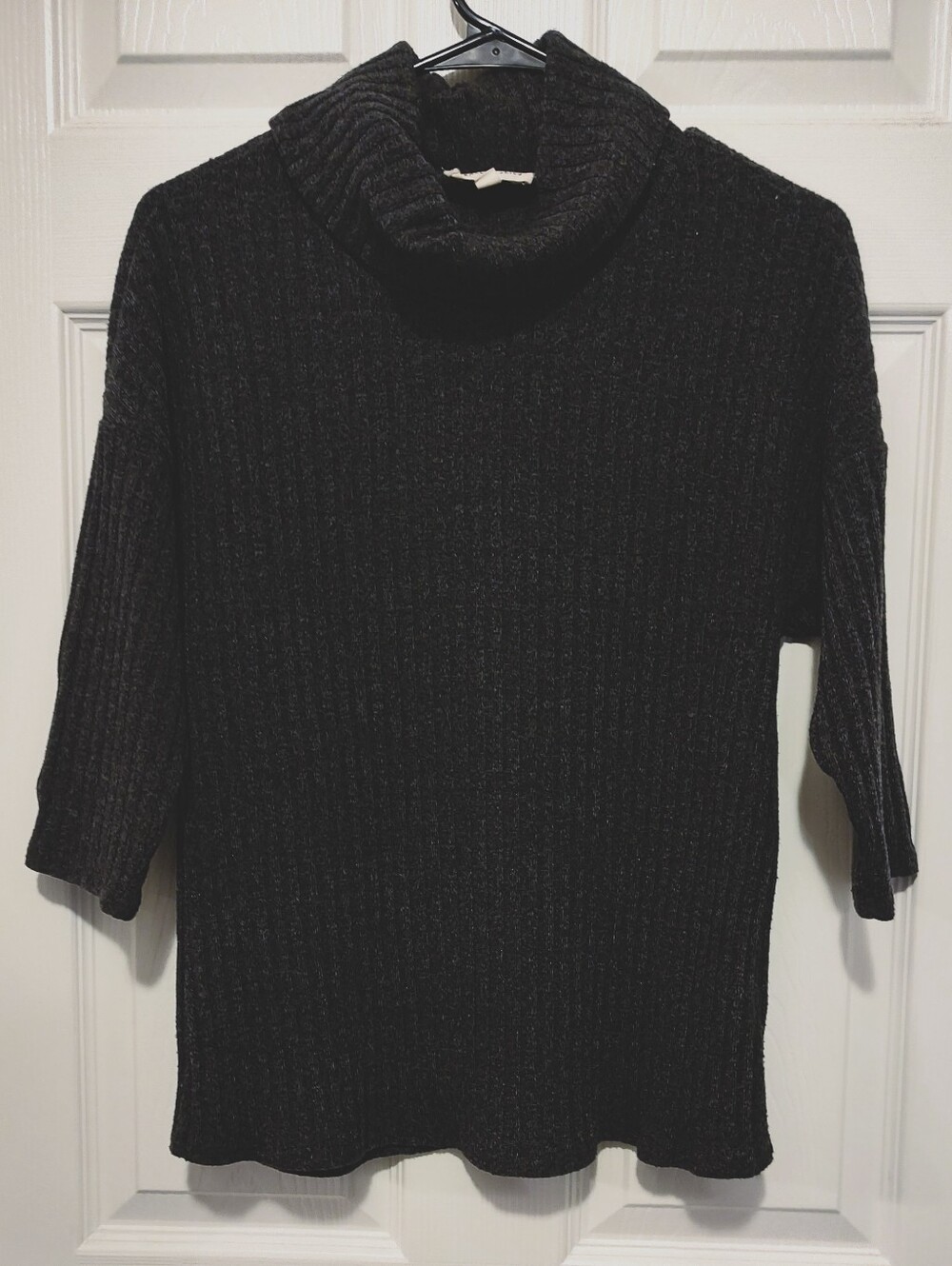 Black Ribbed Cowl neck Sweater - Women's